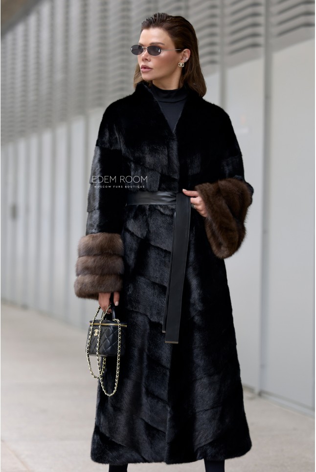 чёрная норковая шуба с куницей чёрная норковая шуба с куницей