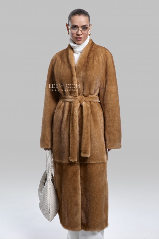  норковая шуба без воротника с поясом