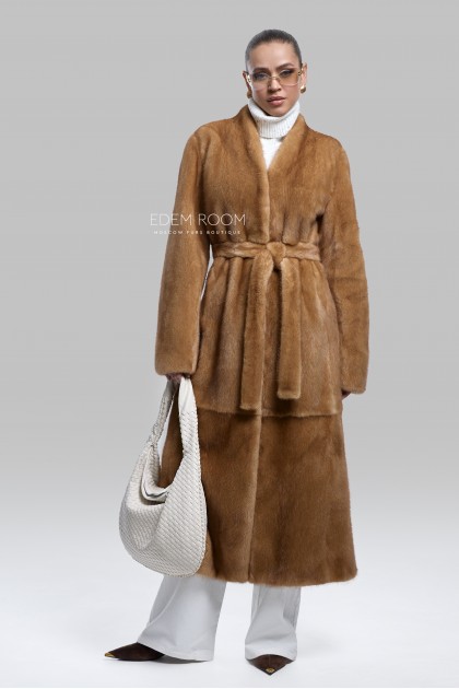  норковая шуба без воротника с поясом