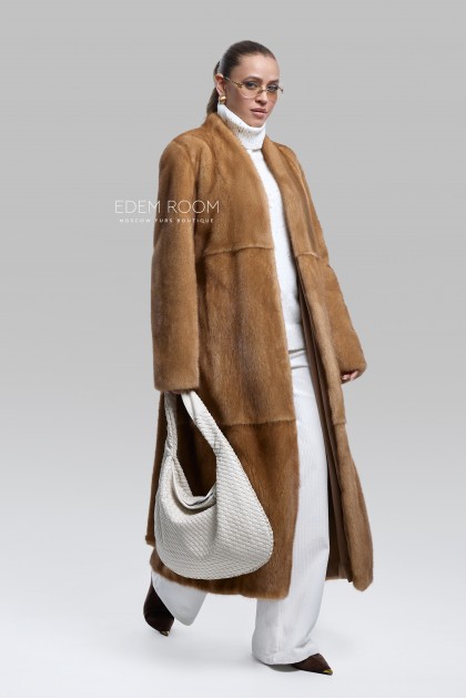  норковая шуба без воротника с поясом