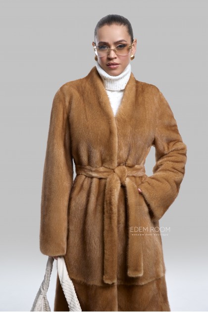  норковая шуба без воротника с поясом