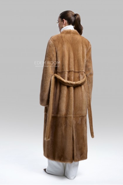  норковая шуба без воротника с поясом