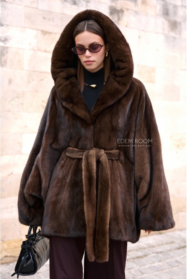 норковый полушубок под пояс