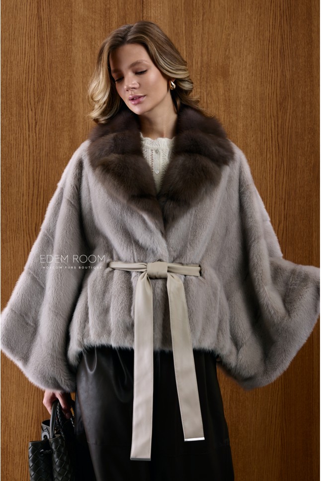 короткая норковая шуба с мехом куницы