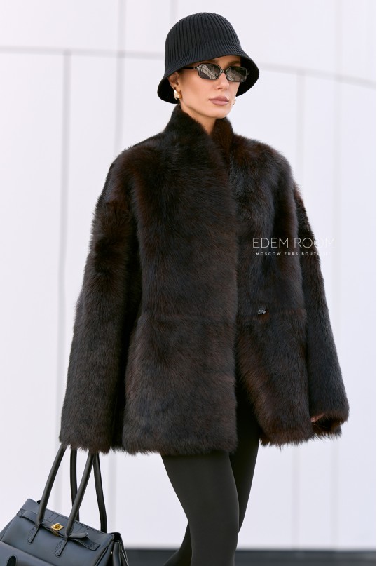 коричневая шубка - дублёнка из тосканы