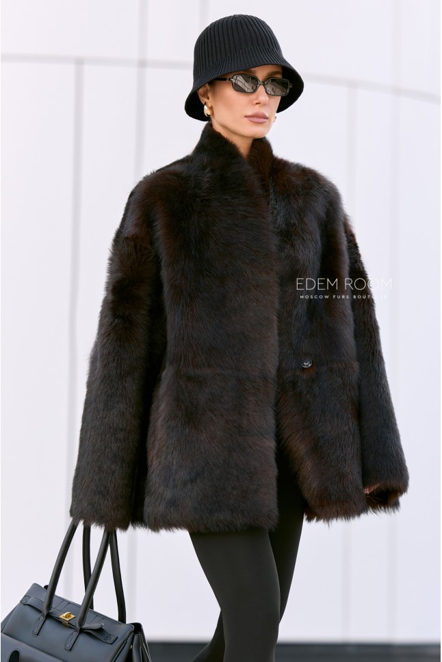 коричневая шубка - дублёнка из тосканы