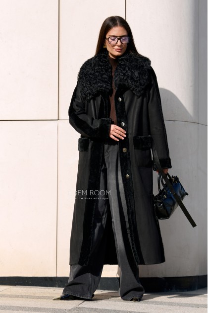 чёрная дублёнка с меховым воротником