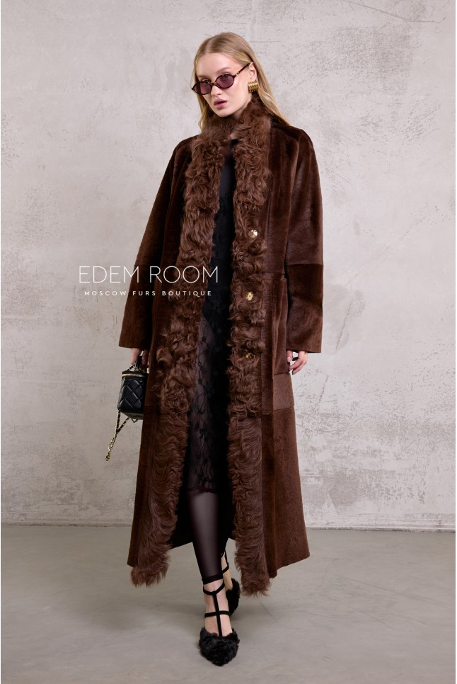 двухсторонняя женская дублёнка с мехом тиградо