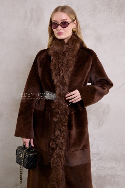 двухсторонняя женская дублёнка с мехом тиградо