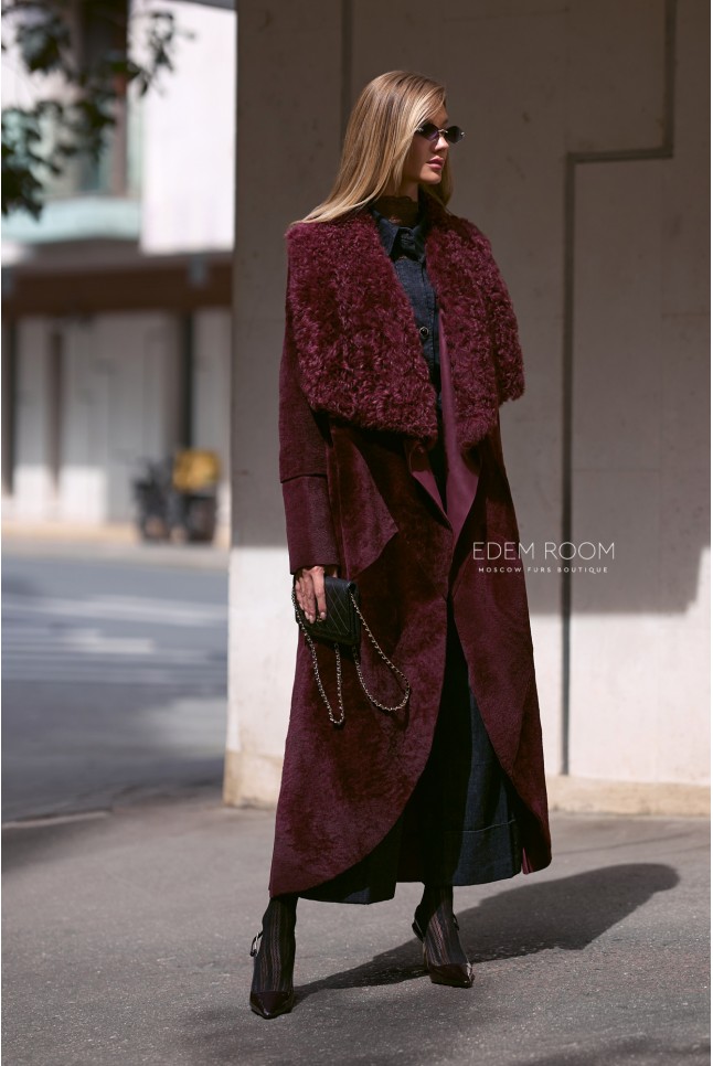 двухстороннее пальто дубленка с воротником из тиграды