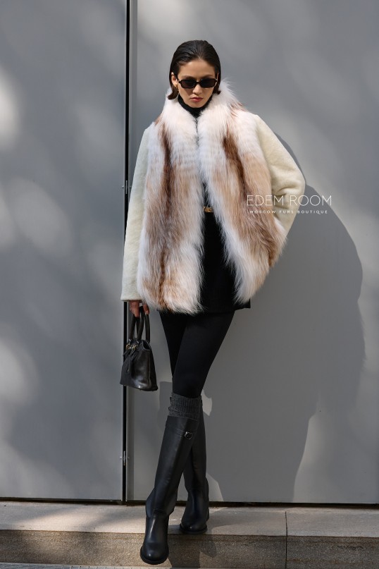 куртка - дублёнка с мехом лисы