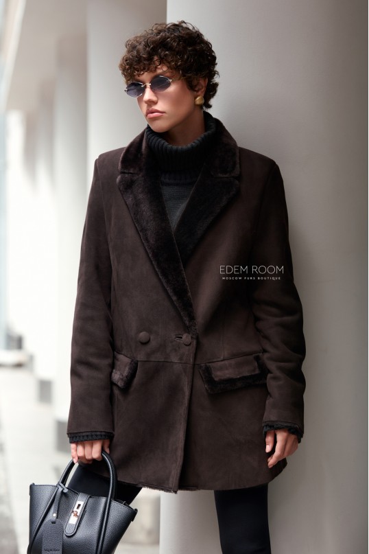 коричневая дублёнка - пиджак