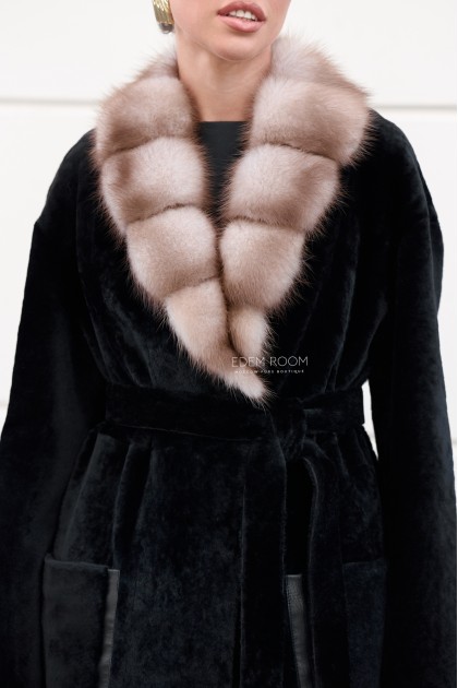 черная шуба - дублёнка с мехом куницы