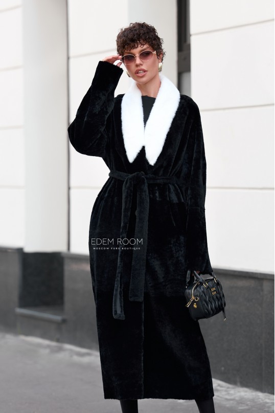 длинная шубка - дублёнка из мериноса