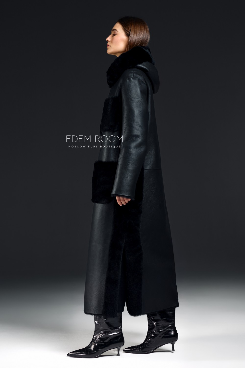 чёрная женская дублёнка из силки