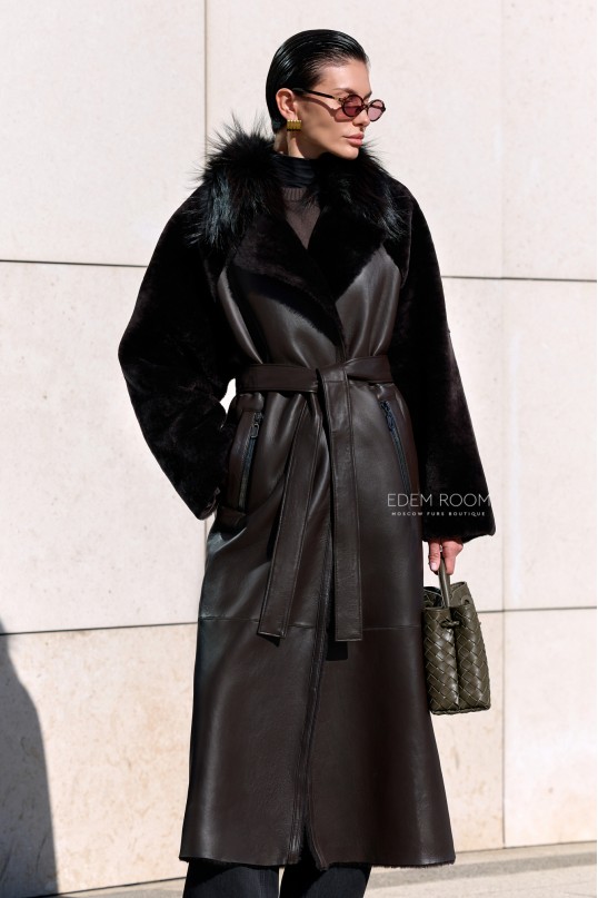 коричневая дублёнка женская