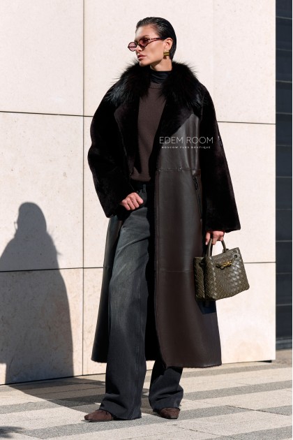 коричневая дублёнка женская