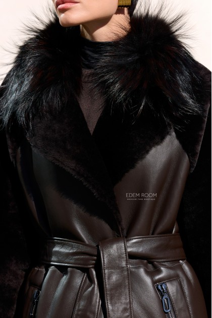 коричневая дублёнка женская