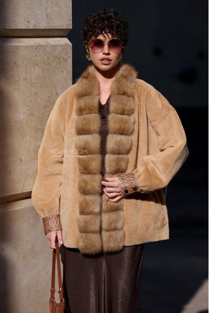 Итальянская куртка дублёнка с мехом куницы