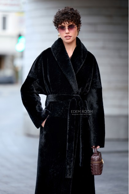 удлиненная дублёнка на запах