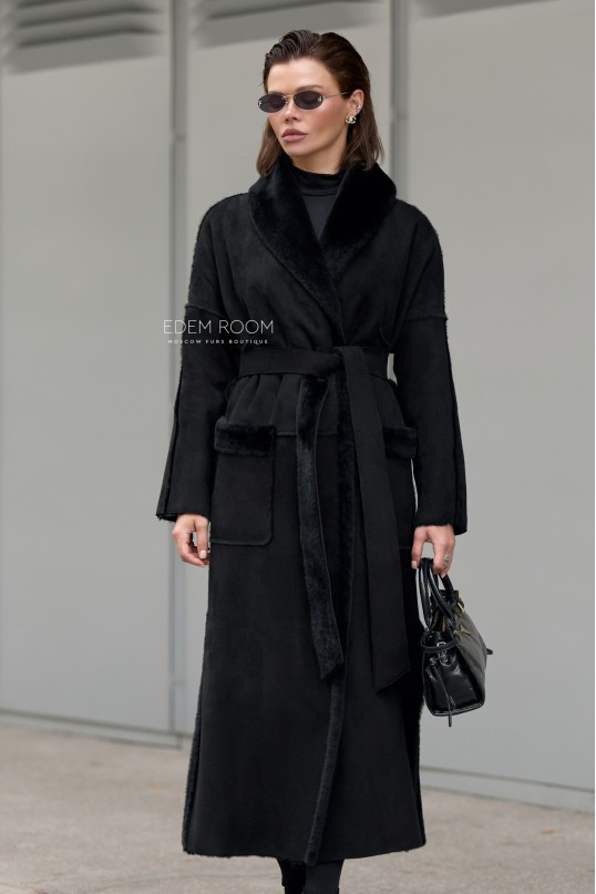 удлиненная дублёнка из испанской замши