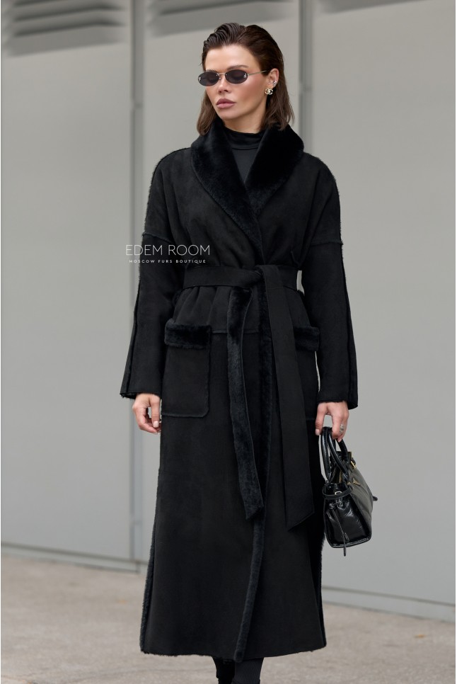 удлиненная дублёнка из испанской замши