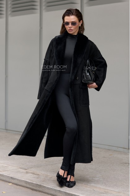 удлиненная дублёнка из испанской замши