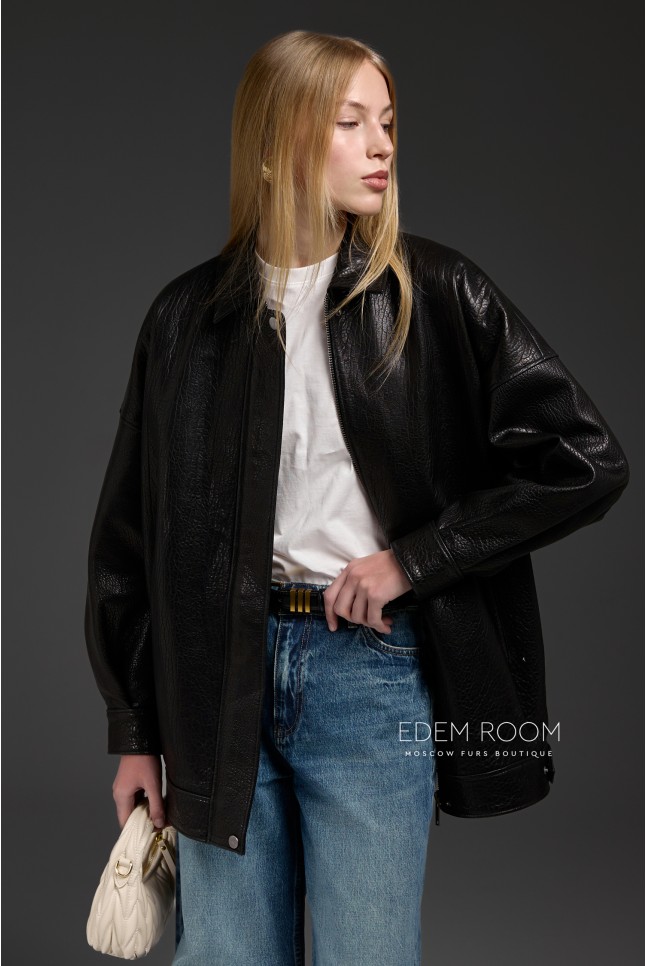 удлинённая кожаная куртка