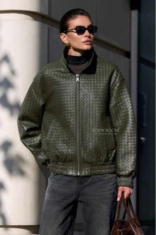 кожаный бомбер в стиле Bottega Veneta кожаный бомбер в стиле Bottega Veneta