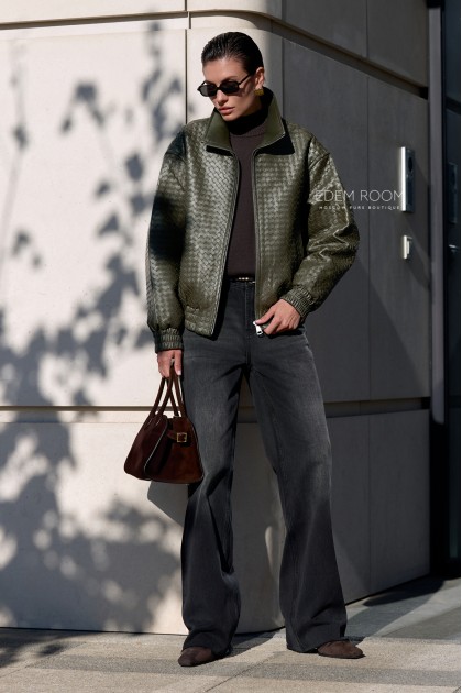 кожаный бомбер в стиле Bottega Veneta кожаный бомбер в стиле Bottega Veneta