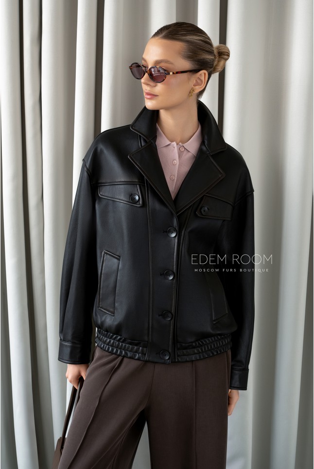 Винтажная кожаная куртка на пуговицах