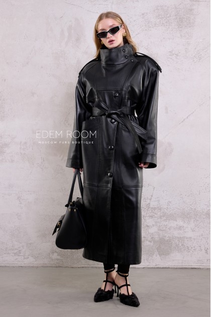длинный кожаный тренч