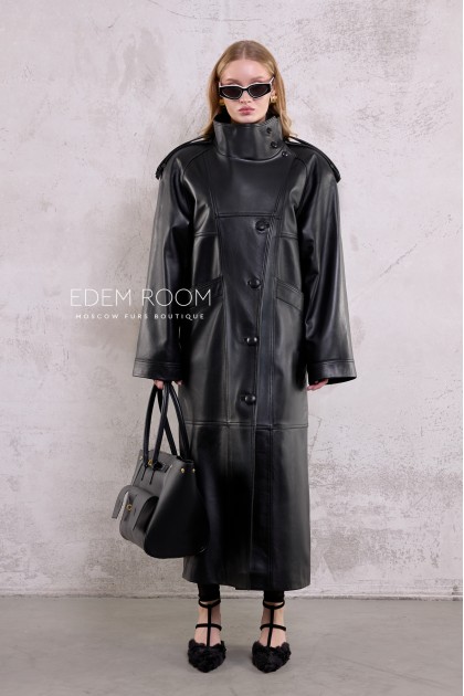 длинный кожаный тренч