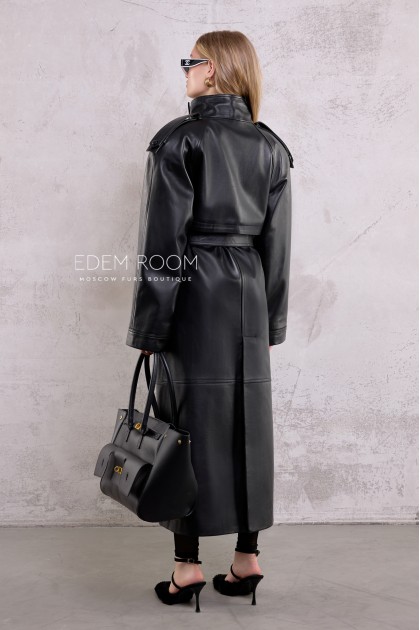 длинный кожаный тренч