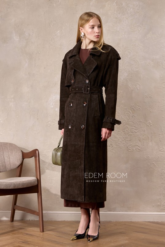 удлиненный тренч из замшевой кожи