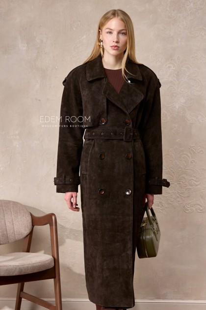 удлиненный тренч из замшевой кожи