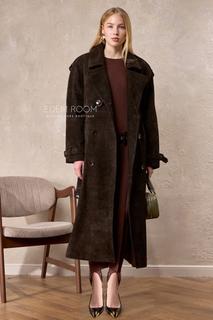 удлиненный тренч из замшевой кожи