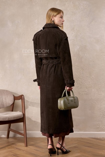 удлиненный тренч из замшевой кожи