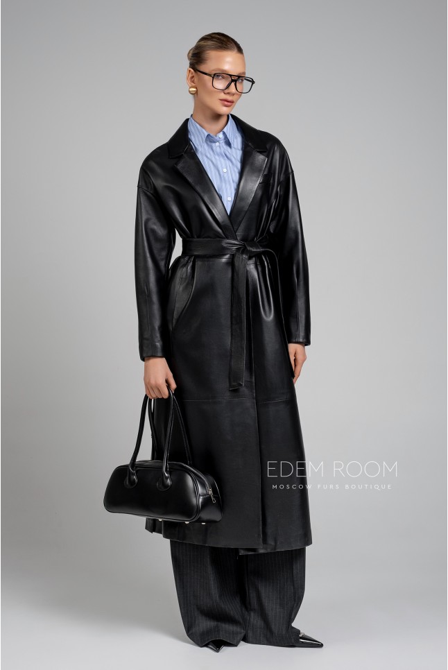 плащ из натуральной кожи под пояс