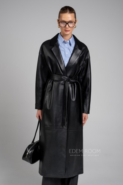 плащ из натуральной кожи под пояс