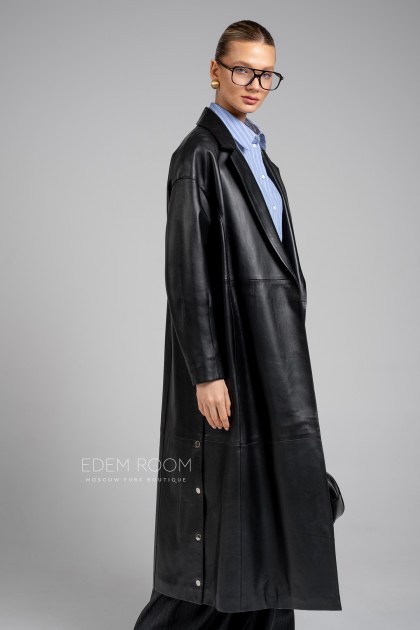 плащ из натуральной кожи под пояс