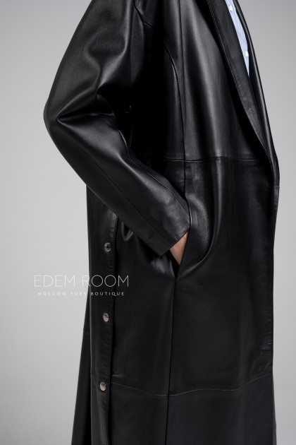 плащ из натуральной кожи под пояс