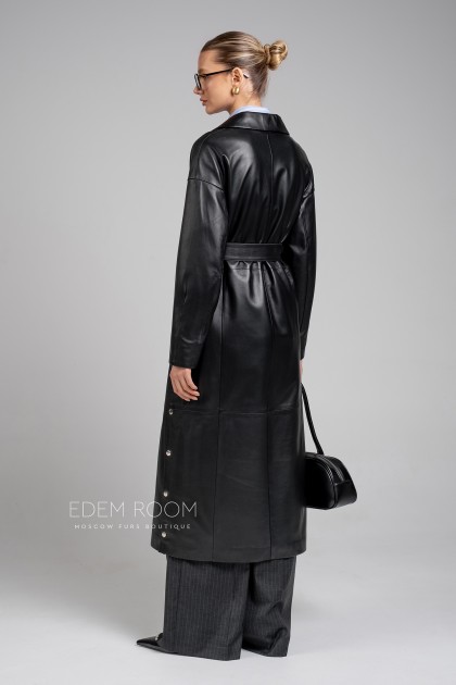 плащ из натуральной кожи под пояс