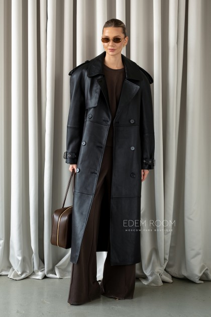 чёрный кожаный тренч