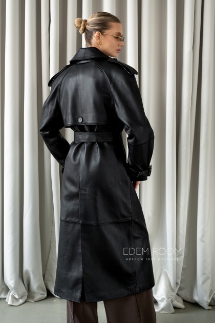 чёрный кожаный тренч