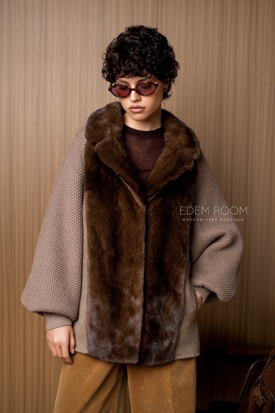 вязаная куртка с мехом норки