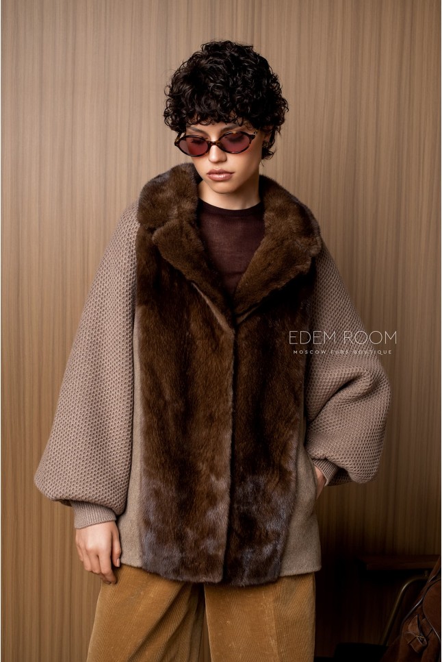 вязаная куртка с мехом норки