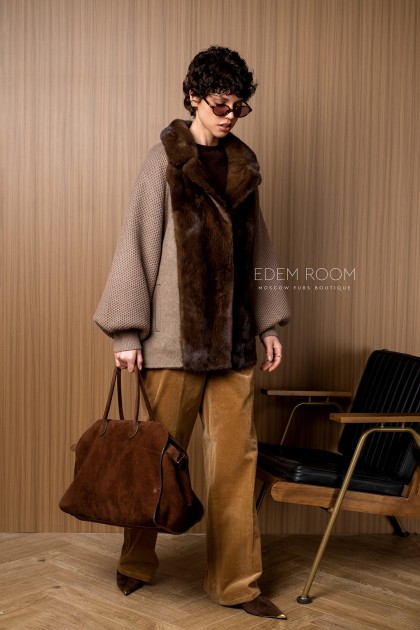 вязаная куртка с мехом норки