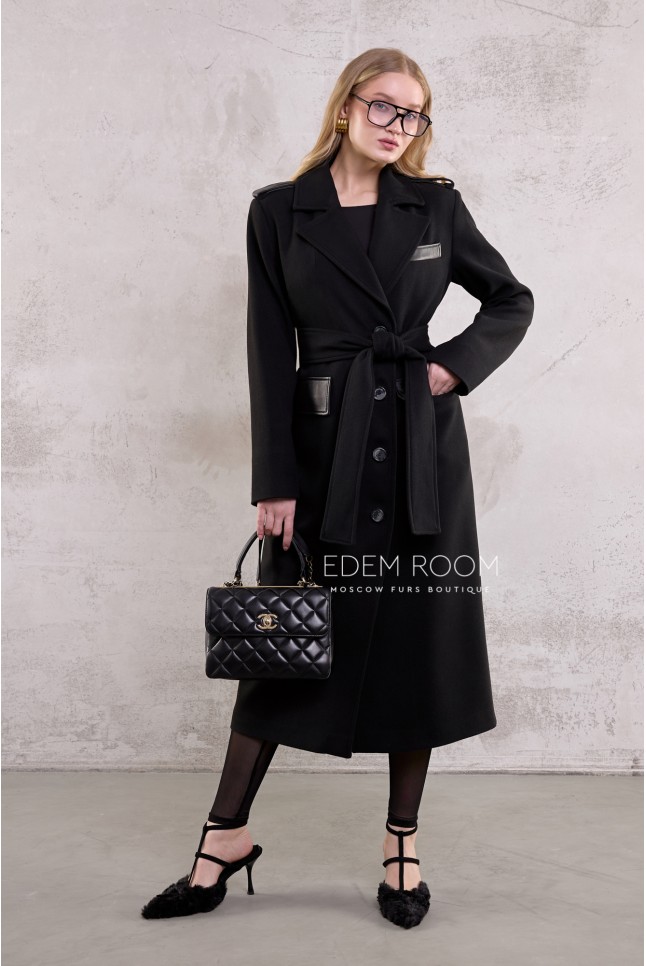чёрное пальто без меха