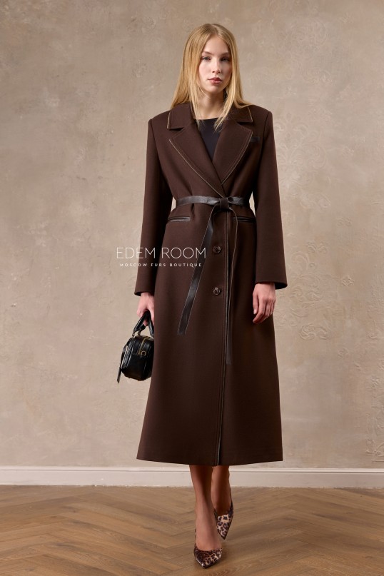 коричневое пальто без меха